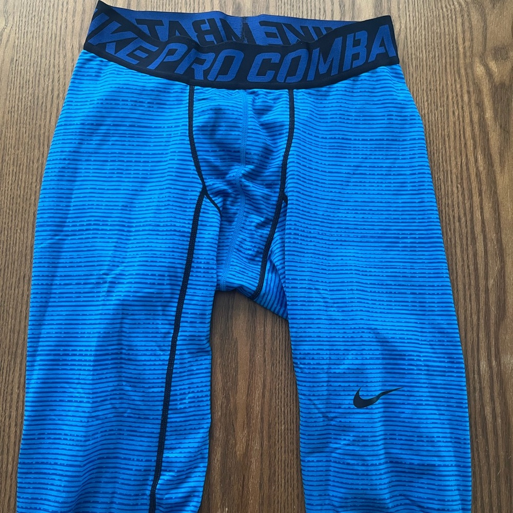 Nike Pro Combat Striped Blue Leggings size Large
